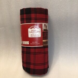 New Holiday Time Buffalo Plaid Fabric Tablecloth Red Black Rectangle 60" x 84"